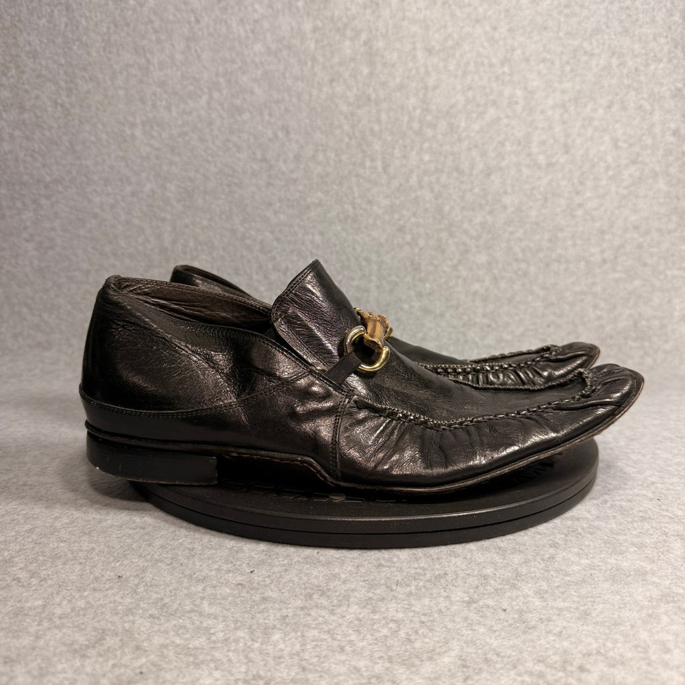 Vero Cuoio Mens Black Leather Bamboo Bit Loafers Made in Italy Size 42.5